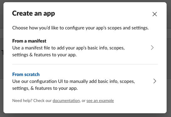 The “Create an app” dialog — choose “From scratch”